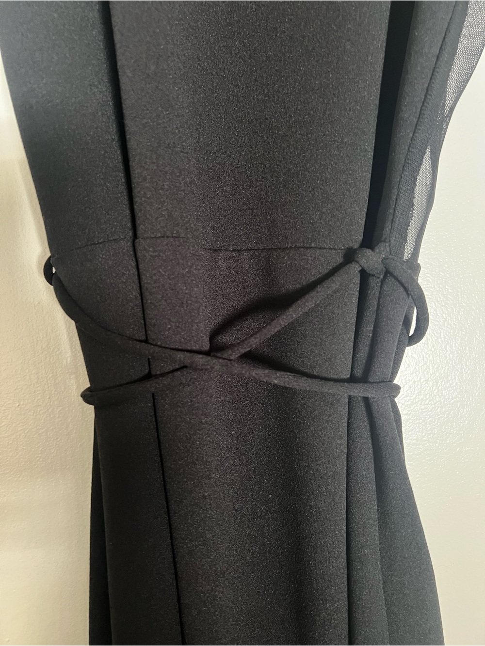 ZARA Black Sleeveless Midi Dress with Tied Waist and Sheer Mesh Back Detailing - Picture 4 of 7